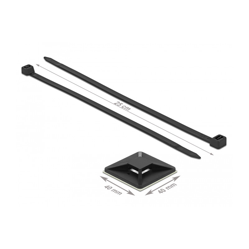 Delock Befestigungssockel 40 x 40 mm mit Kabelbinder L 250 x B 7,2 mm schwarz