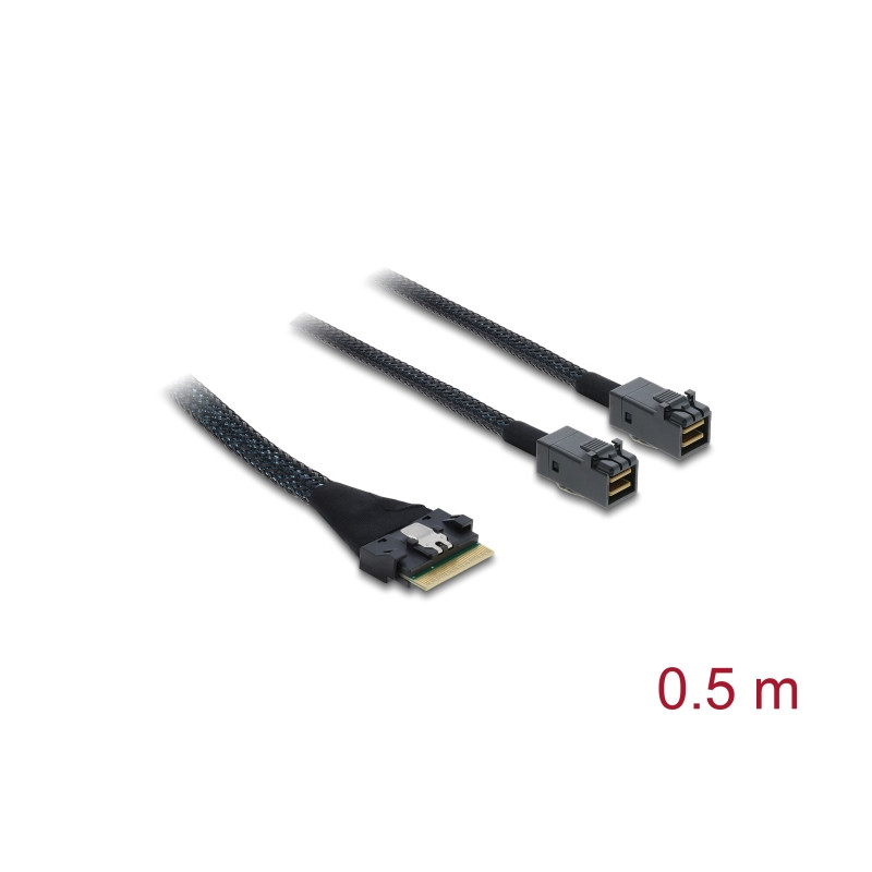 Delock PCIe 4.0 Kabel Slim SAS SFF-8654 8i zu 2 x Mini SAS HD SFF-8643 0,5 m