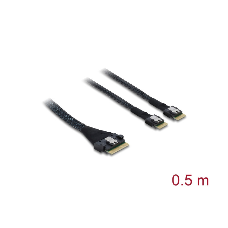 Delock PCIe 4.0 Kabel Slim SAS SFF-8654 8i zu 2 x Slim SAS SFF-8654 4i 0,5 m