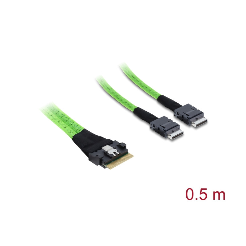Delock PCIe 4.0 Kabel Slim SAS SFF-8654 8i zu 2 x OCuLink SFF-8611 4i 0,5 m