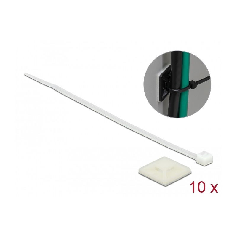 Delock Befestigungssockel 25 x 25 mm mit Kabelbinder L 150 x B 3,6 mm weiß