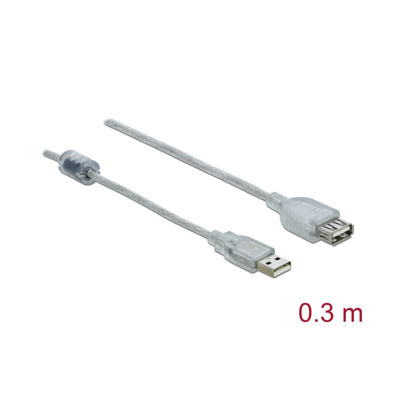 Delock Verlängerungskabel USB 2.0 Typ-A Stecker - USB 2.0 Typ-A Buchse 0,3 m transparent