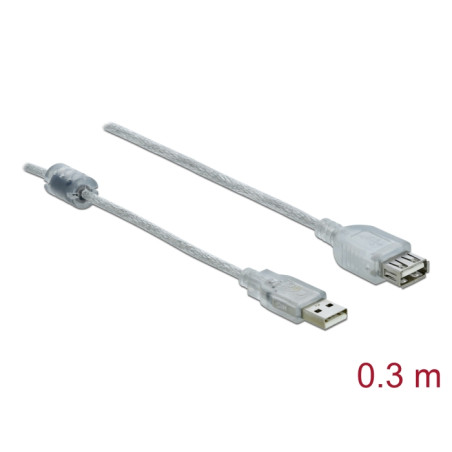 Delock Verlängerungskabel USB 2.0 Typ-A Stecker - USB 2.0 Typ-A Buchse 0,3 m transparent
