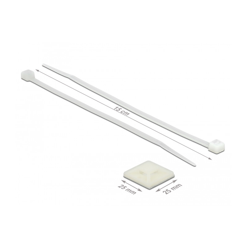 Delock Befestigungssockel 25 x 25 mm mit Kabelbinder L 150 x B 3,6 mm weiß