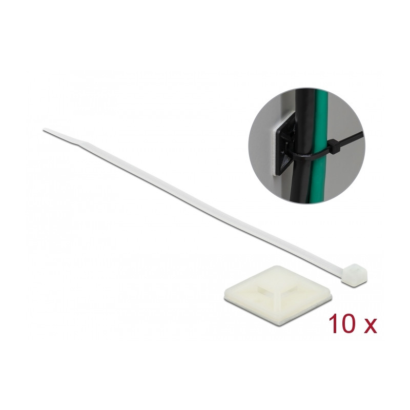 Delock Befestigungssockel 30 x 30 mm mit Kabelbinder L 200 x B 4,8 mm weiß