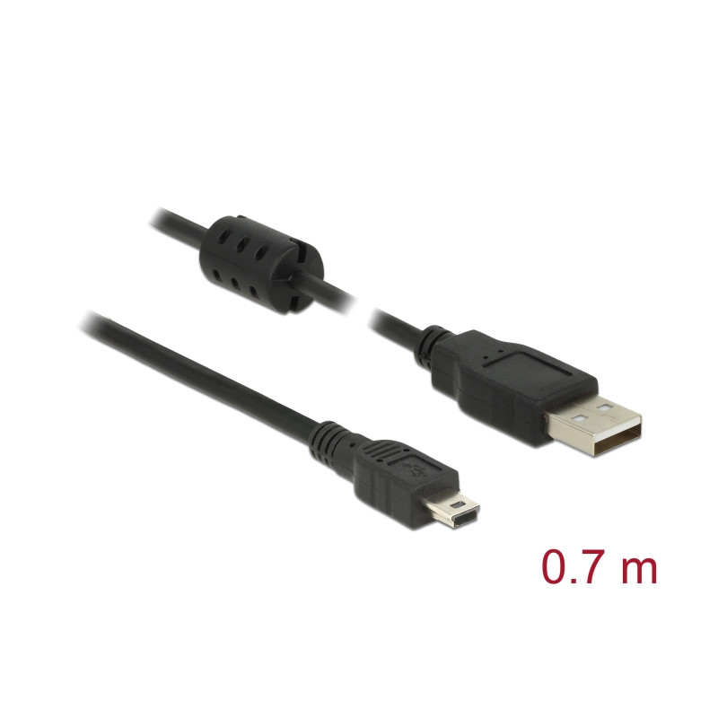 Delock USB 2.0 Kabel Typ-A Stecker zu USB 2.0 Mini-B Stecker 0,7 m schwarz