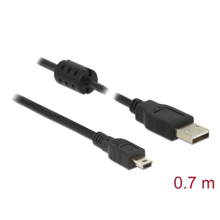 Delock USB 2.0 Kabel Typ-A Stecker zu USB 2.0 Mini-B Stecker 0,7 m schwarz