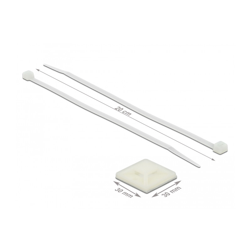 Delock Befestigungssockel 30 x 30 mm mit Kabelbinder L 200 x B 4,8 mm weiß