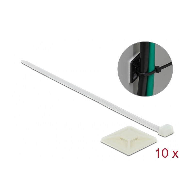 Delock Befestigungssockel 40 x 40 mm mit Kabelbinder L 250 x B 7,2 mm weiß