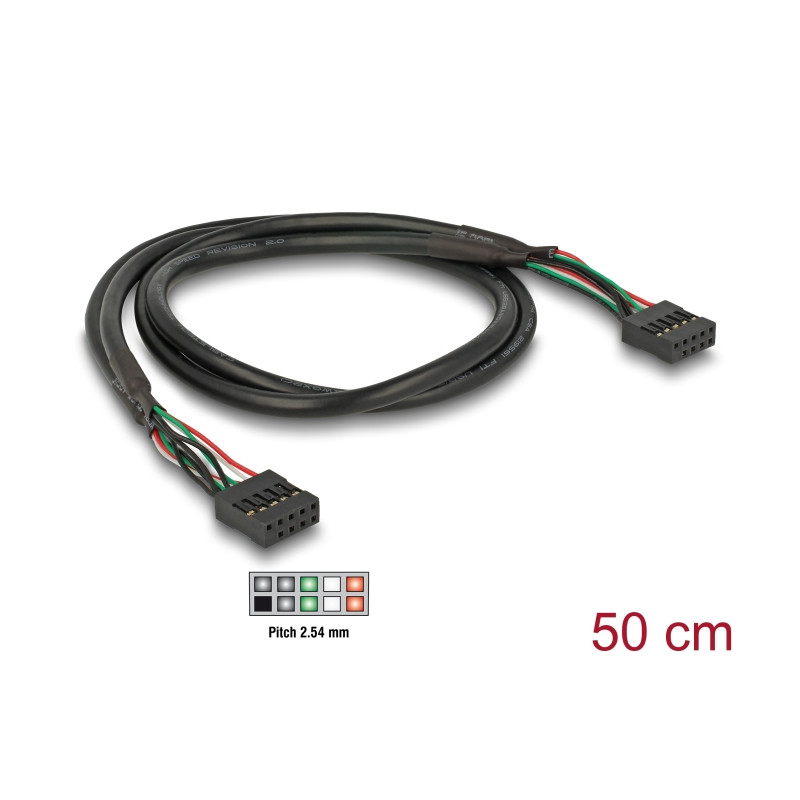 Delock Kabel USB 2.0 Pfostenbuchse 2,54 mm 10 Pin - USB 2.0 Pfostenbuchse 2,54 mm 10 Pin 50 cm