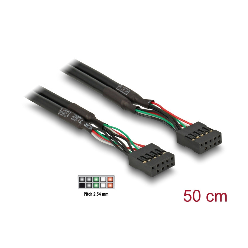 Delock Kabel USB 2.0 Pfostenbuchse 2,54 mm 10 Pin - USB 2.0 Pfostenbuchse 2,54 mm 10 Pin 50 cm