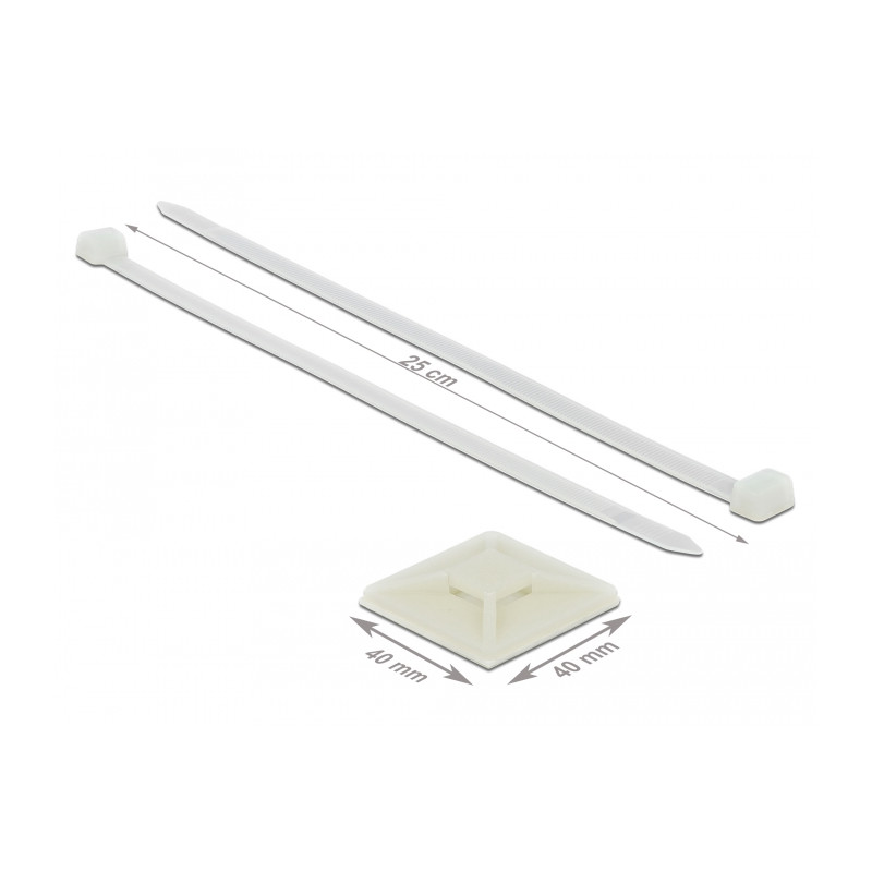 Delock Befestigungssockel 40 x 40 mm mit Kabelbinder L 250 x B 7,2 mm weiß