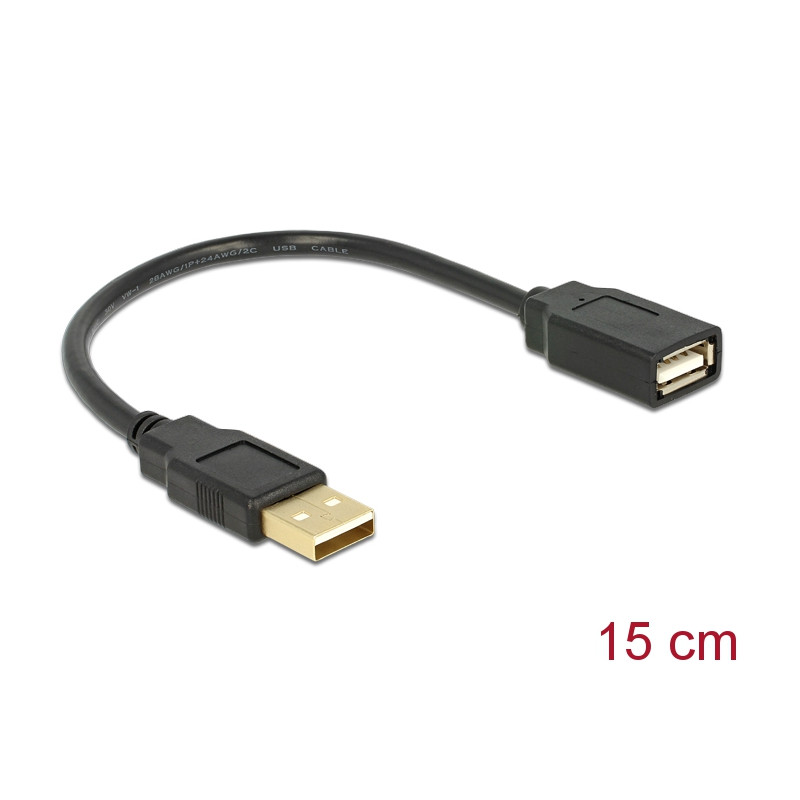Delock Verlängerungskabel USB 2.0 A-A 15 cm Stecker / Buchse