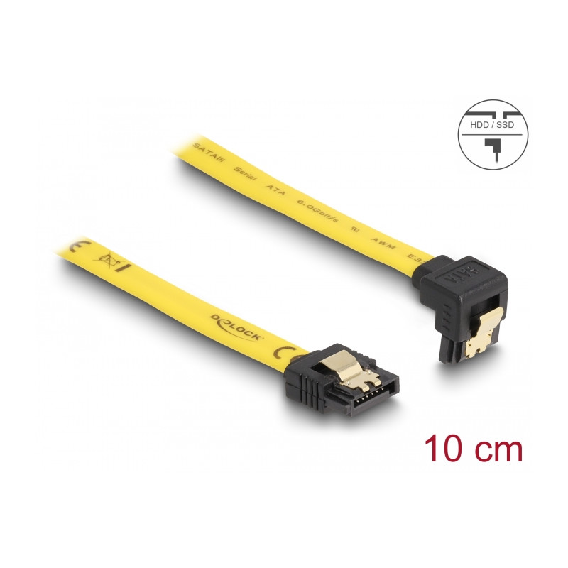 Delock SATA 3 Gb/s Kabel gerade auf unten gewinkelt 10 cm gelb