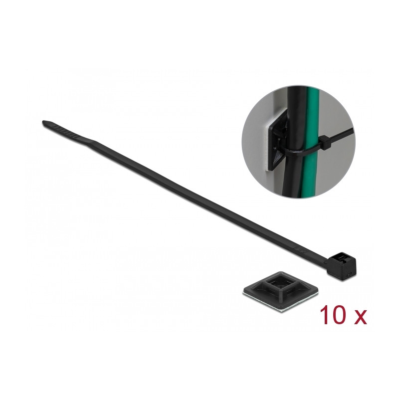 Delock Befestigungssockel 20 x 20 mm mit Kabelbinder L 200 x B 2,5 mm schwarz