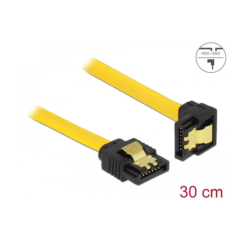Delock SATA 3 Gb/s Kabel gerade auf unten gewinkelt 30 cm gelb