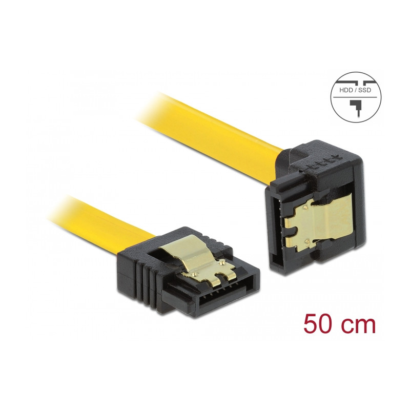 Delock SATA 3 Gb/s Kabel gerade auf unten gewinkelt 50 cm gelb