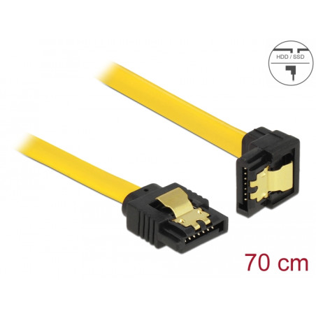 Delock SATA 3 Gb/s Kabel gerade auf unten gewinkelt 70 cm gelb