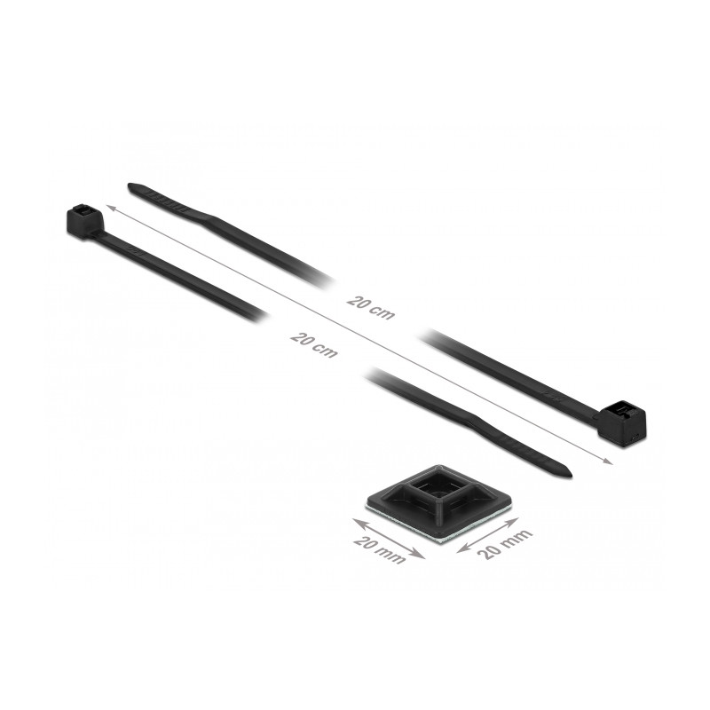 Delock Befestigungssockel 20 x 20 mm mit Kabelbinder L 200 x B 2,5 mm schwarz
