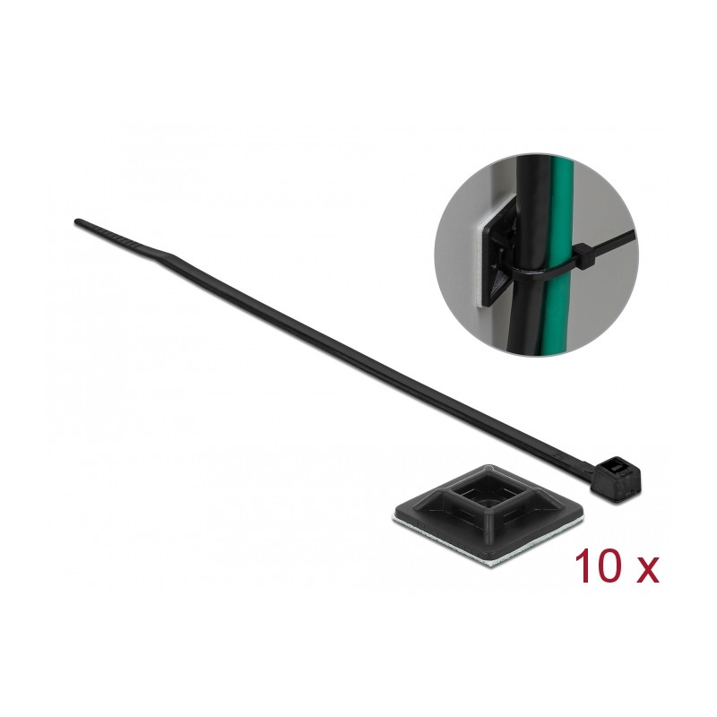 Delock Befestigungssockel 28 x 28 mm mit Kabelbinder L 300 x B 3,4 mm schwarz