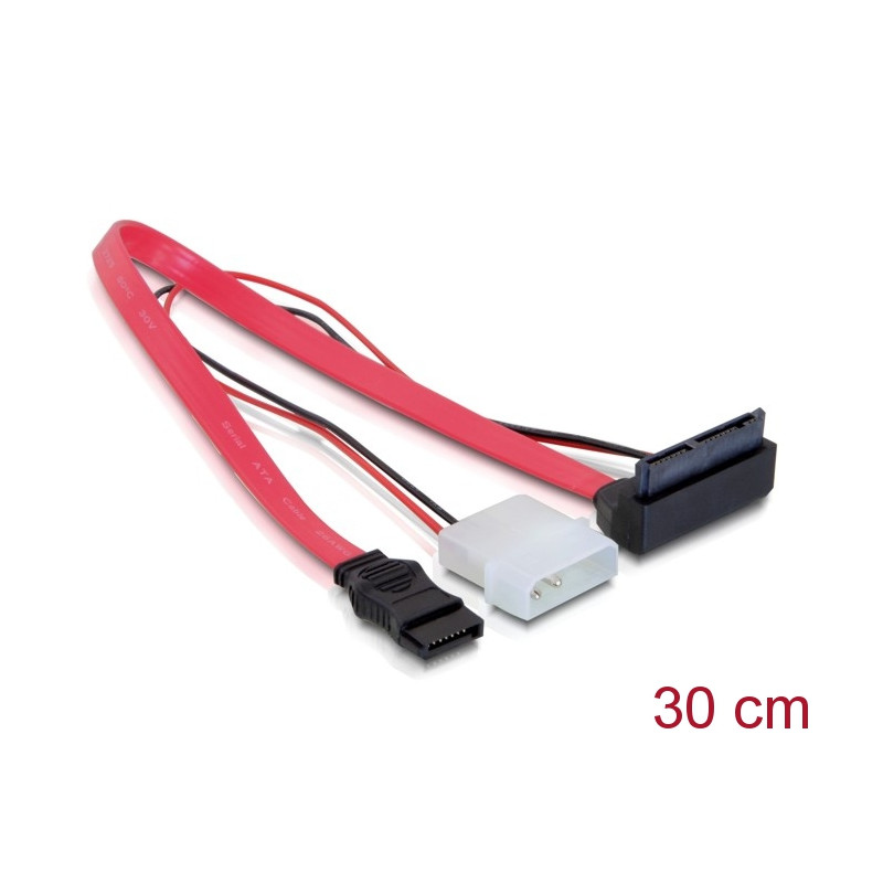 Delock Kabel Micro SATA Stecker - 2 Pin Power 5 V / 3,3 V + SATA 7 Pin 30 cm oben gewinkelt