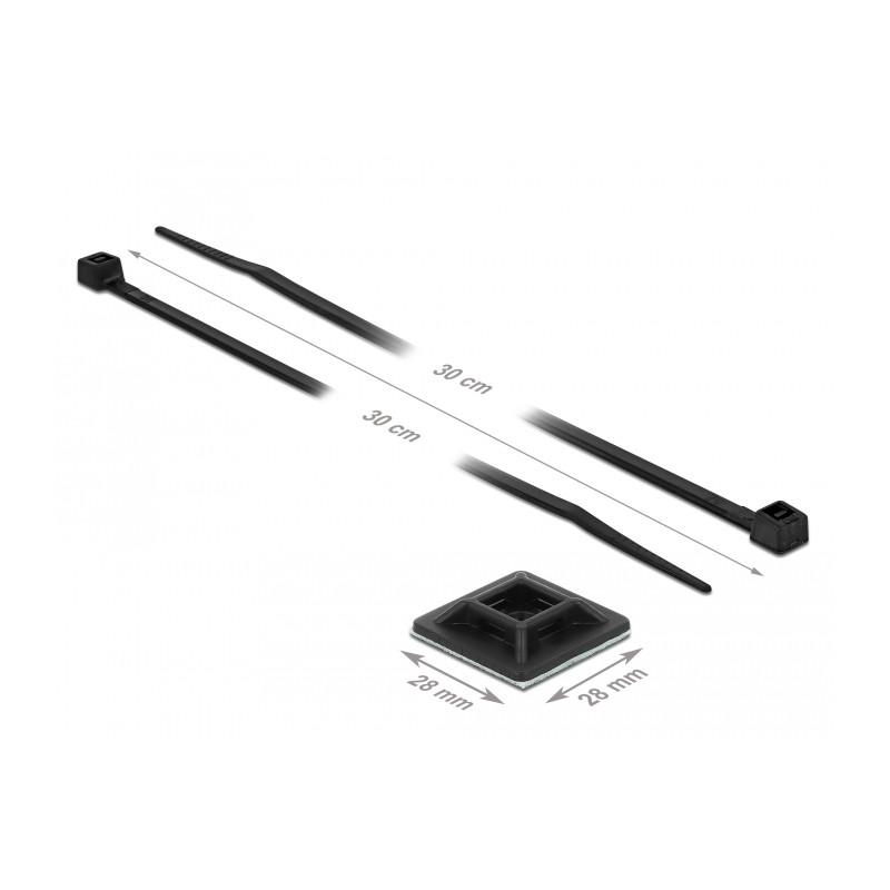 Delock Befestigungssockel 28 x 28 mm mit Kabelbinder L 300 x B 3,4 mm schwarz