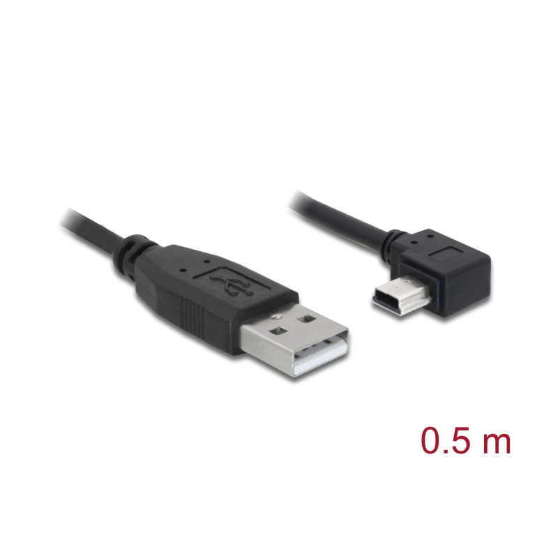 Delock USB 2.0 Kabel Typ-A Stecker zu Typ Mini-B Stecker links gewinkelt 0,5 m