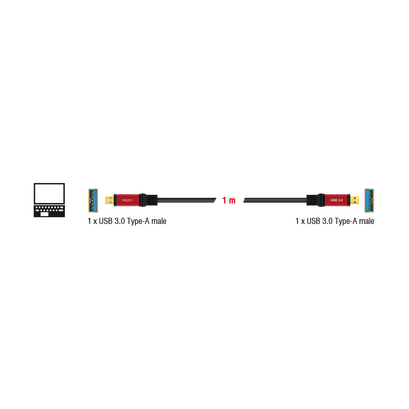Delock USB 5 Gbps Kabel Typ-A Stecker zu Typ-A Stecker 1 m Metall