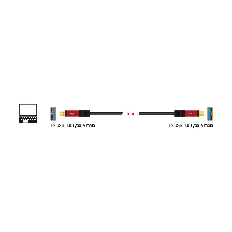 Delock USB 5 Gbps Kabel Typ-A Stecker zu Typ-A Stecker 5 m Metall