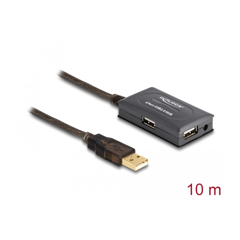 Delock USB 2.0 Verlängerungskabel 10 m aktiv mit 4 Port Hub
