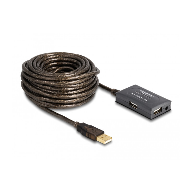 Delock USB 2.0 Verlängerungskabel 10 m aktiv mit 4 Port Hub