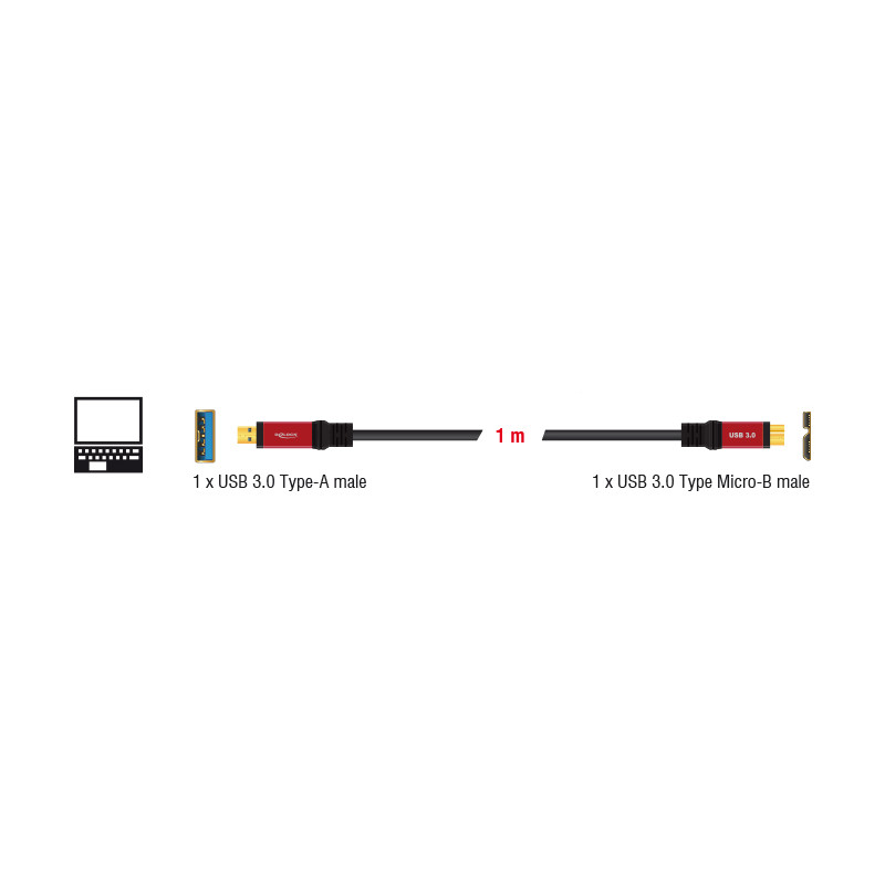 Delock USB 5 Gbps Kabel Typ-A Stecker zu USB 5 Gbps Typ Micro-B Stecker 1 m Premium
