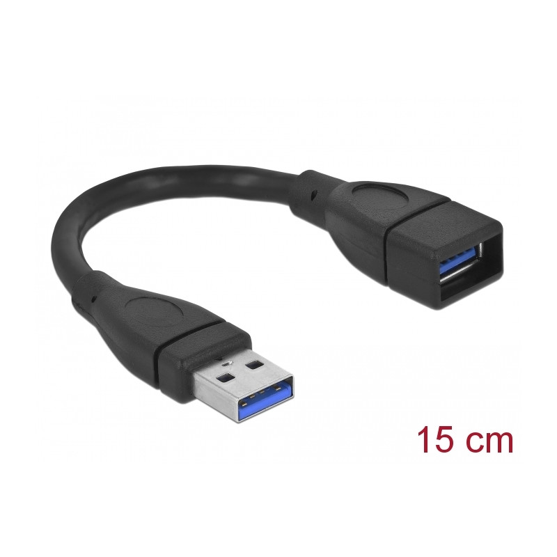 Delock USB 5 Gbps Verlängerungskabel Typ-A Stecker zu USB 5 Gbps Typ-A Buchse 15 cm schwarz