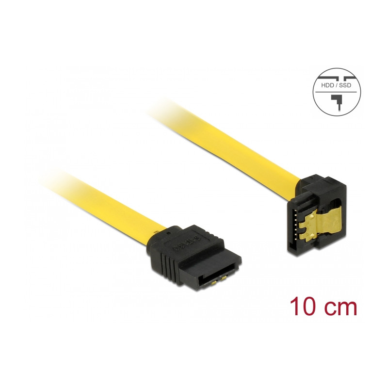 Delock SATA 6 Gb/s Kabel gerade auf unten gewinkelt 10 cm gelb