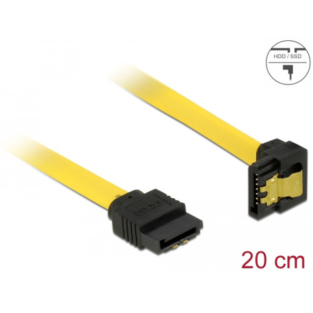 Delock SATA 6 Gb/s Kabel gerade auf unten gewinkelt 20 cm gelb