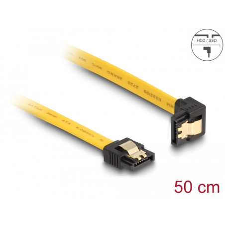Delock SATA 6 Gb/s Kabel gerade auf unten gewinkelt 50 cm gelb