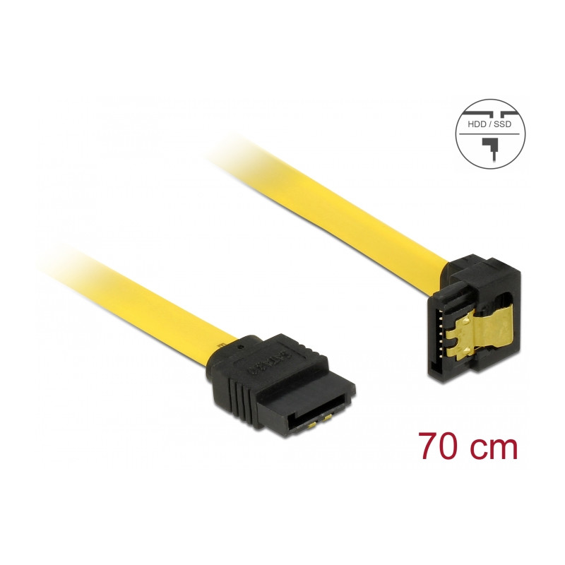 Delock SATA 6 Gb/s Kabel gerade auf unten gewinkelt 70 cm gelb