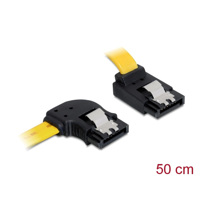 Delock SATA 6 Gb/s Kabel links gewinkelt auf oben gewinkelt 50 cm gelb