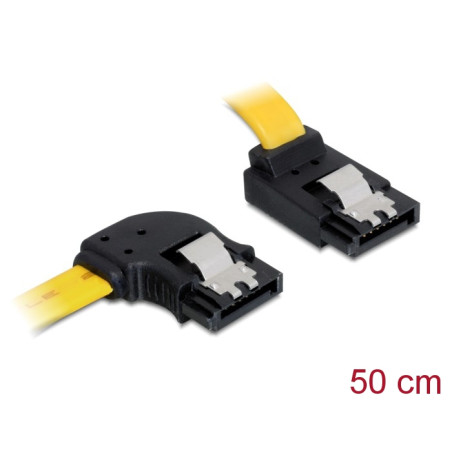 Delock SATA 6 Gb/s Kabel links gewinkelt auf oben gewinkelt 50 cm gelb