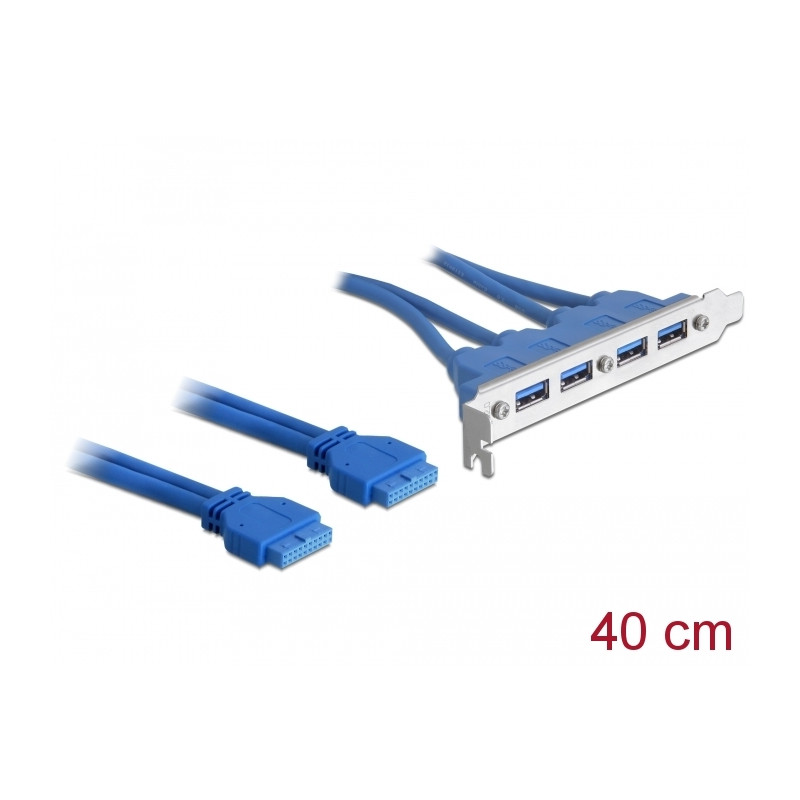 Delock Slotblech USB 3.0 Pin Header 19 Pin 2 x intern - 4 x USB 3.0-A Buchse extern