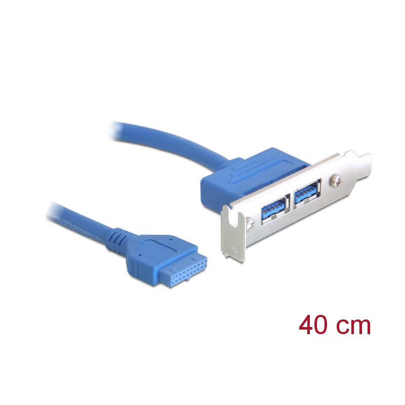 Delock Slotblech 1 x 19 Pin USB 3.0 Pfostenbuchse intern - 2 x USB 3.0 Typ-A Buchse extern Low Profile