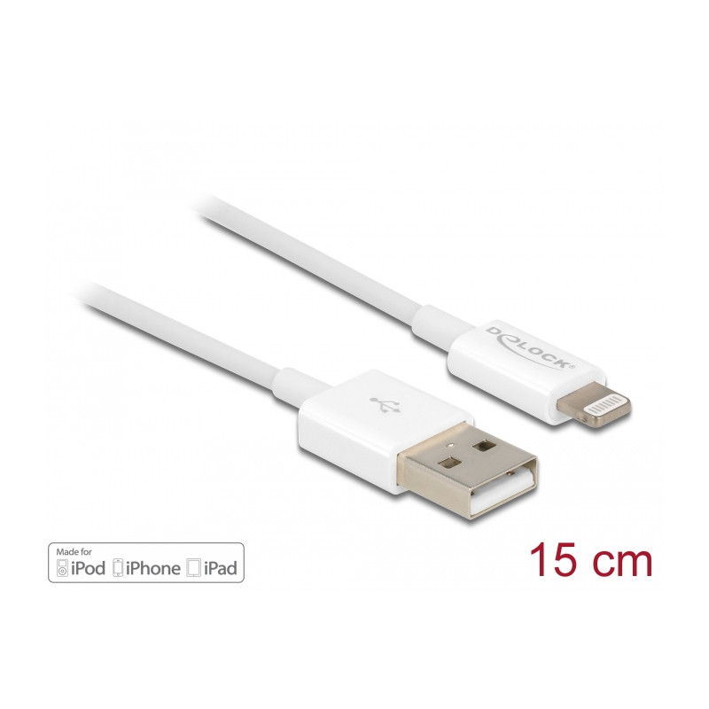 Delock USB Daten- und Ladekabel für iPhone™, iPad™, iPod™ weiß 15 cm