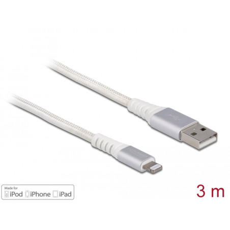 Delock USB Daten- und Ladekabel für iPhone™, iPad™, iPod™ DuPont™ Kevlar® weiß 3 m