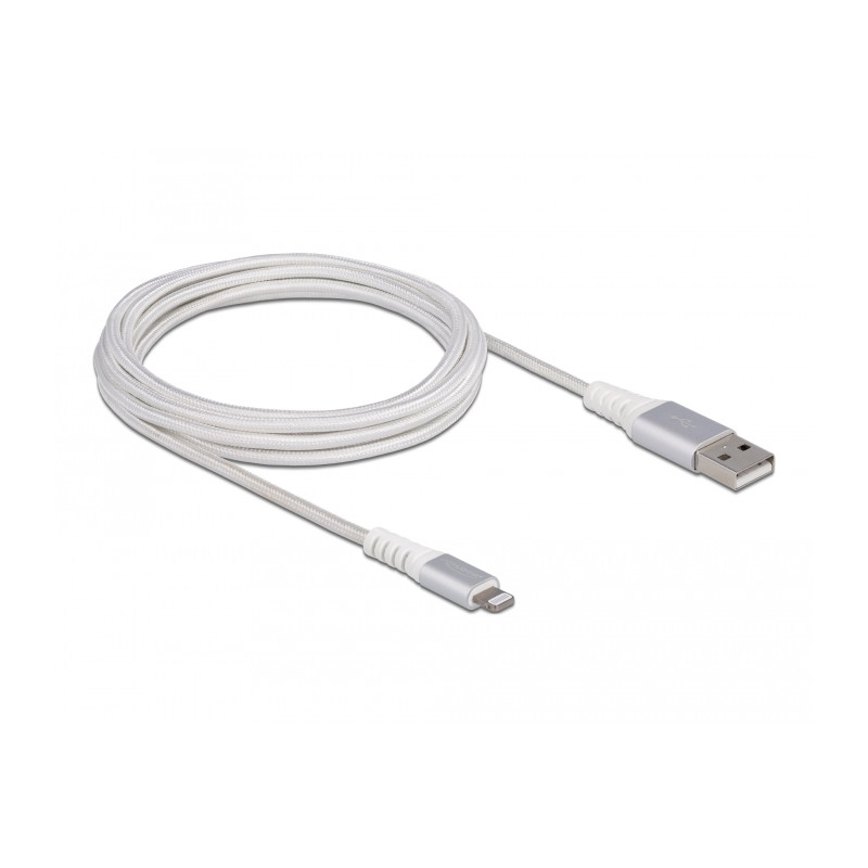 Delock USB Daten- und Ladekabel für iPhone™, iPad™, iPod™ DuPont™ Kevlar® weiß 3 m