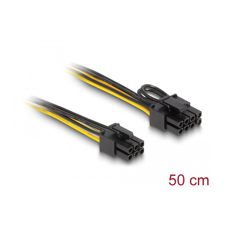 Delock Stromkabel PCI Express 6 Pin Stecker zu PCI Express 6+2 Pin Stecker 50 cm