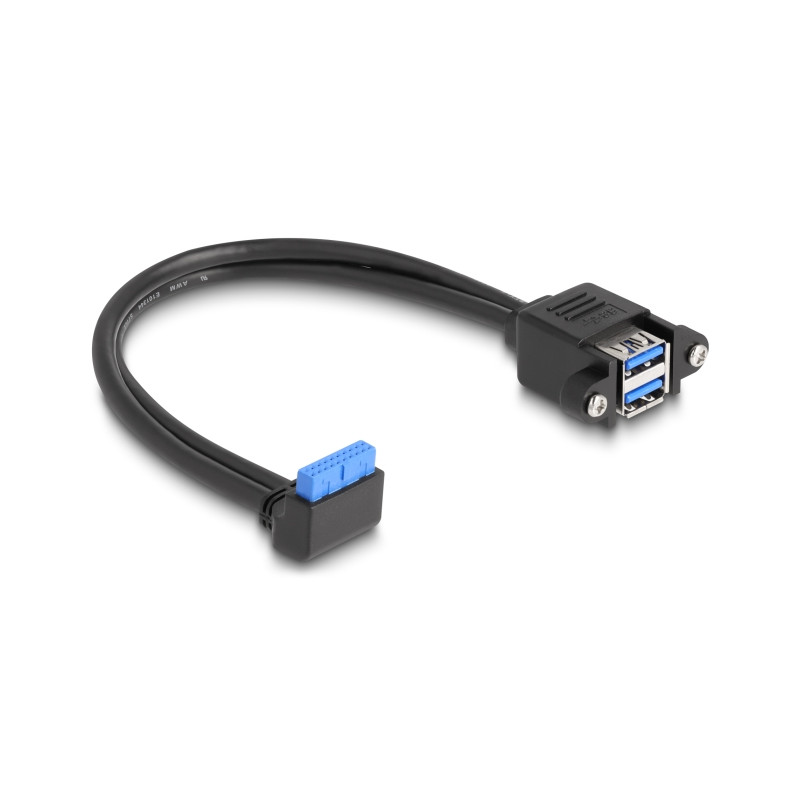 Delock Kabel USB 5 Gbps Pfostenbuchse 90° gewinkelt zu 2 x USB 5 Gbps Typ-A Buchse zum Einbau 50 cm