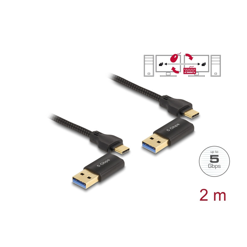 Delock USB Type-C™ 5 Gbps Data Link Kabel + KM Switch 2 m