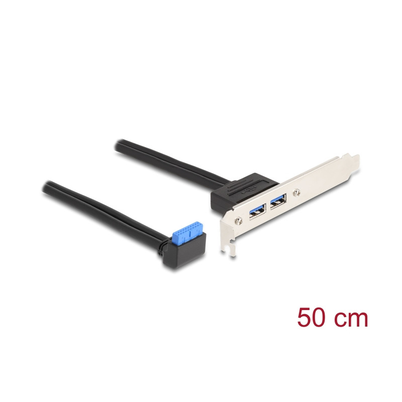 Delock Slotblech 1 x USB 5 Gbps Pfostenbuchse 90° gewinkelt zu 2 x USB 5 Gbps Typ-A Buchse 50 cm