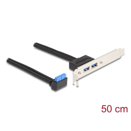 Delock Slotblech 1 x USB 5 Gbps Pfostenbuchse 90° gewinkelt zu 2 x USB 5 Gbps Typ-A Buchse 50 cm