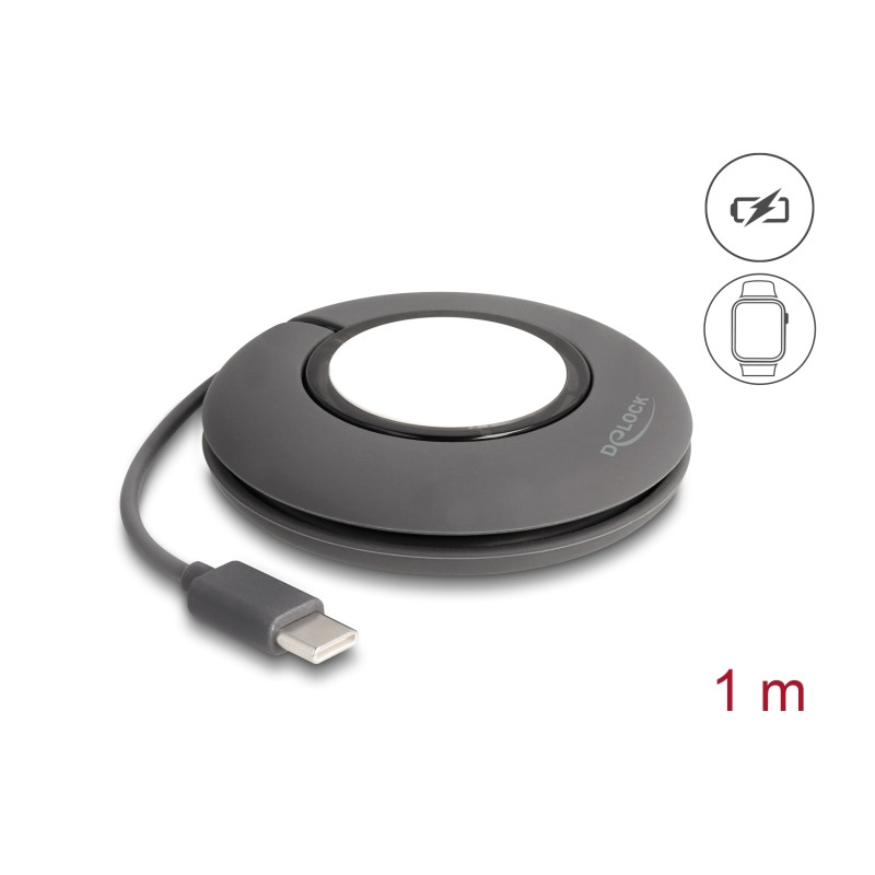 Delock USB Type-C™ Aufrollladekabel für Apple Watch 1 m grau magnetisch